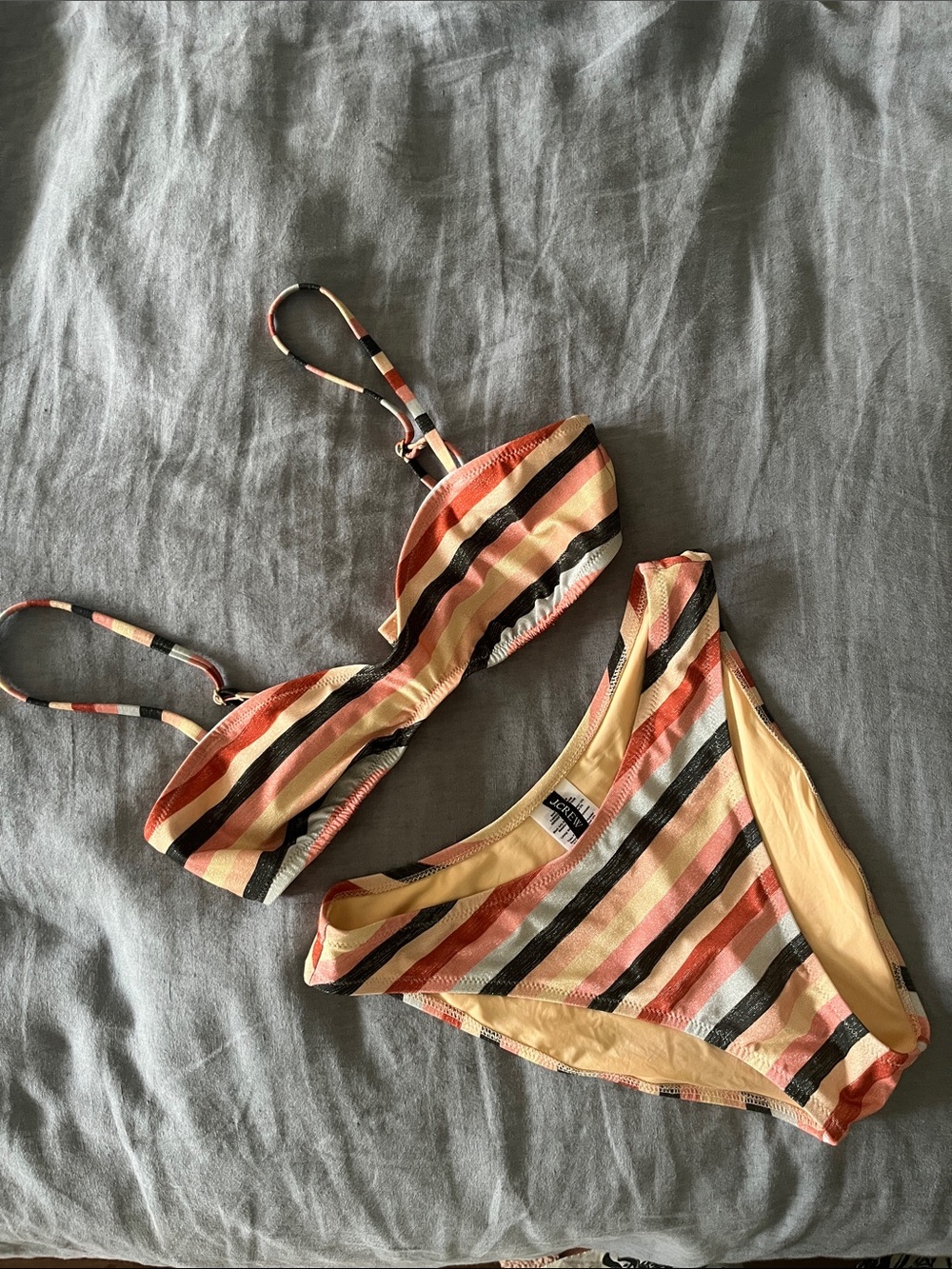 J. Crew Striped Bikini in Yellow, Coral, Black, Cream